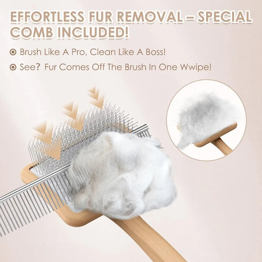 Large Slicker Brush for Dogs 3PC Pet Grooming Kit with Undercoat Rake and Stainless Steel Comb for Thick Coats Long Pins Effect