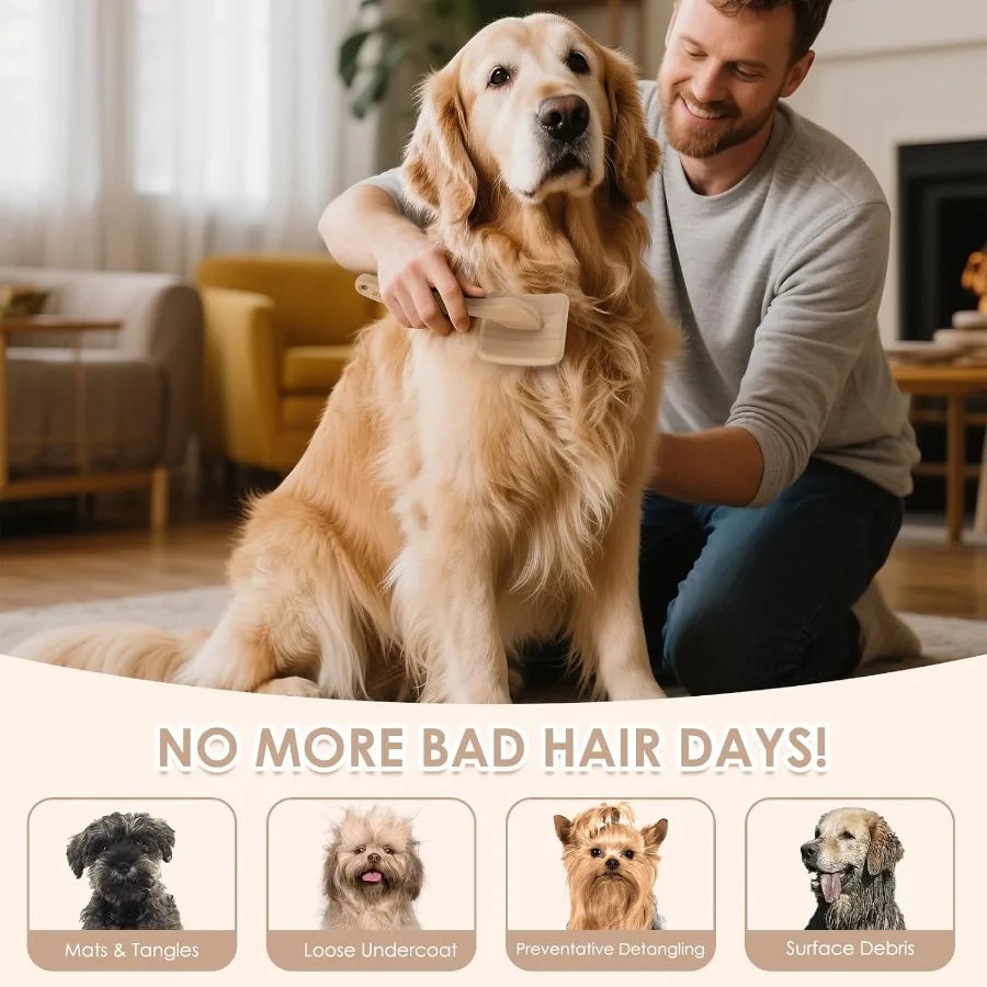 Large Slicker Brush for Dogs 3PC Pet Grooming Kit with Undercoat Rake and Stainless Steel Comb for Thick Coats Long Pins Effect