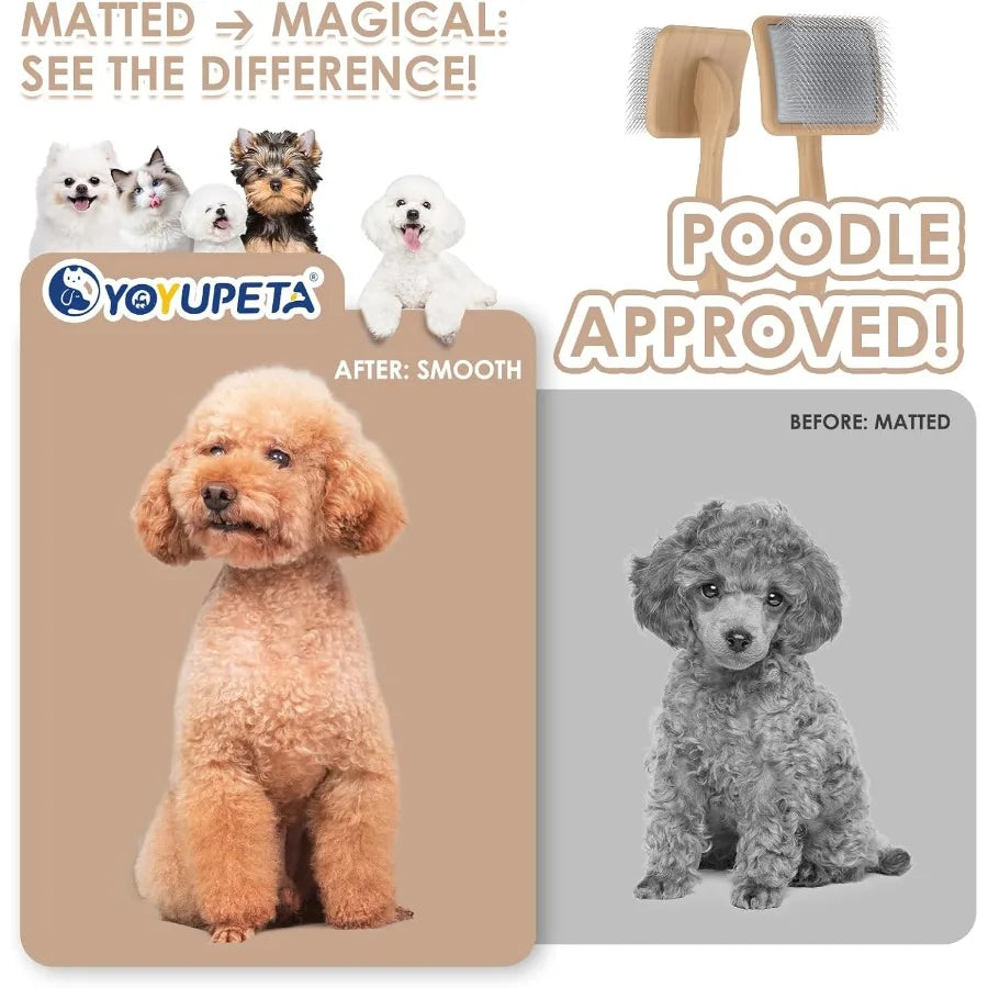 Large Slicker Brush for Dogs 3PC Pet Grooming Kit with Undercoat Rake and Stainless Steel Comb for Thick Coats Long Pins Effect