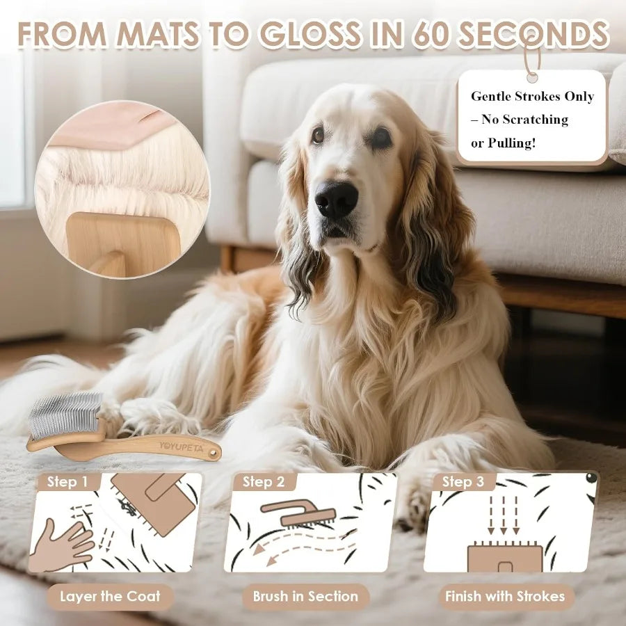 Large Slicker Brush for Dogs 3PC Pet Grooming Kit with Undercoat Rake and Stainless Steel Comb for Thick Coats Long Pins Effect