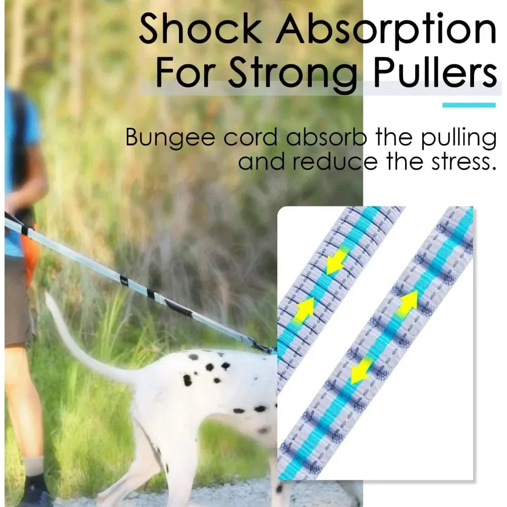 Dog Leashes –Traffic Control Double Handle Leash, 2 Handles Leash Comfortable Padded Heavy Duty Bungee No Pull Reflective Lead