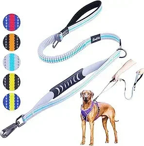 Dog Leashes –Traffic Control Double Handle Leash, 2 Handles Leash Comfortable Padded Heavy Duty Bungee No Pull Reflective Lead