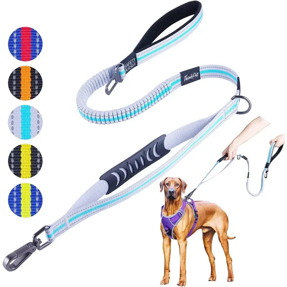 Dog Leashes –Traffic Control Double Handle Leash, 2 Handles Leash Comfortable Padded Heavy Duty Bungee No Pull Reflective Lead